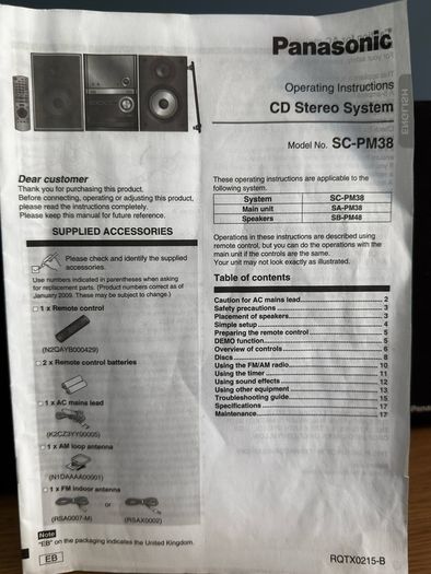 Panasonic SC-PM38 compact hi-fi