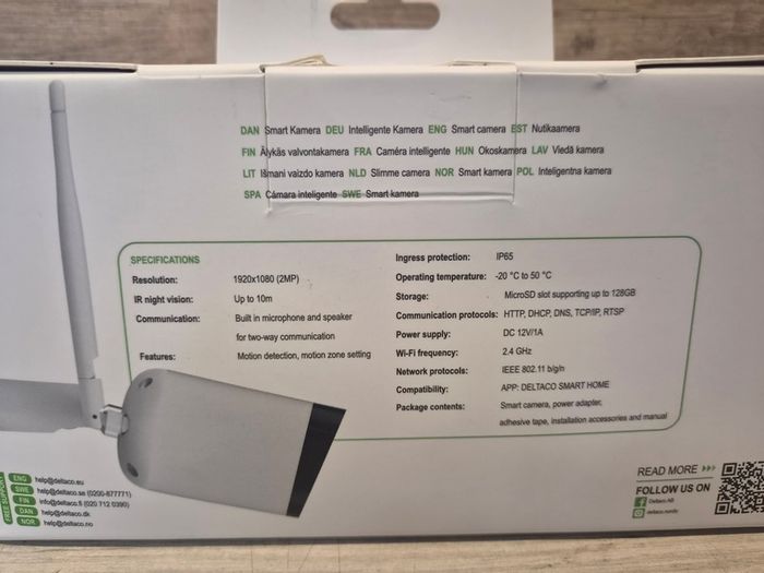 Deltaco Smart Outdoor WiFi Camera, IP65, 2MP, ONVIF, white