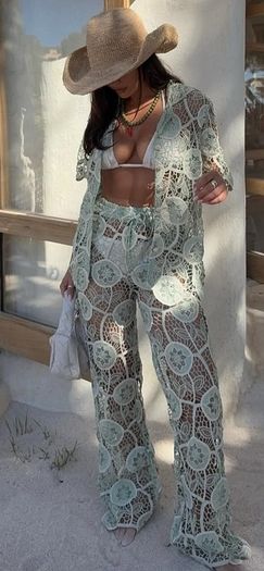 two piece crochet trousers and shirt