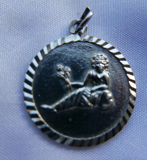 Vintage  Silver  Virgo Charm, Zodiac Sign Virgin, Old Astrology Medal Pendant, 1" -  3,91g