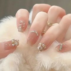 Rhinestone and Pearl Pattern Press on Nails