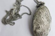 Vintage Hallmarked Extra Large Sterling Silver Decorative Oval Locket &amp; Chain L-18" - 11,50g