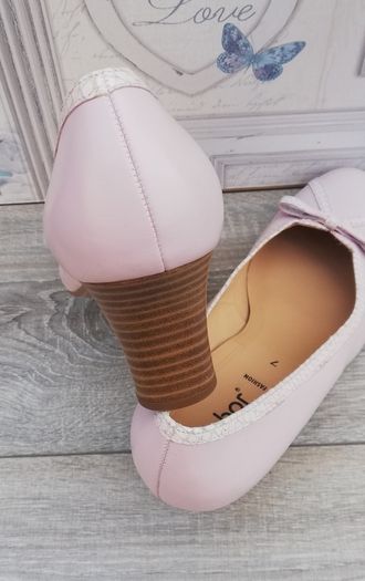 New Gabor fashion ladies bowed ballerina leather high heel shoes baby pink UK7.. EUR 40