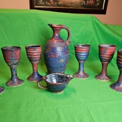 Michael Kennedy Sligo Studio Pottery Set  Large Jug + 6 Goblets + Creamer | Irish Studio Ceramics