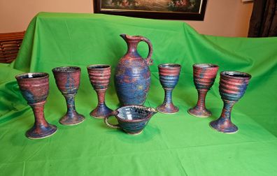 Michael Kennedy Sligo Studio Pottery Set  Large Jug + 6 Goblets + Creamer | Irish Studio Ceramics