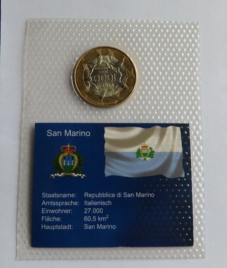 San Marino Bimetallic collector coin | 1000 Lire 2001 BUNC Flying Doves with Ribbon of Freedom