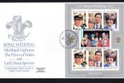 1981 Guernsey Wedding Prince Charles &amp; Lady Diana Spencer Miniature Sheet Commemorative Stamps Addressed First Day Cover (FDC)