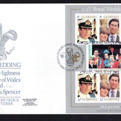 1981 Guernsey Wedding Prince Charles & Lady Diana Spencer Miniature Sheet Commemorative Stamps Addressed First Day Cover (FDC)