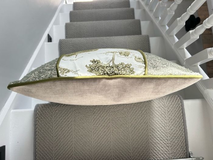 Handmade Olive Green and Cream Toile Cushion Covers Pair 20 x 20 Inches