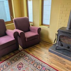2 vintage plum purple high back armchairs and one 2.5 Seat sofa