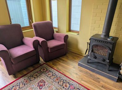 2 vintage plum purple high back armchairs and one 2.5 Seat sofa