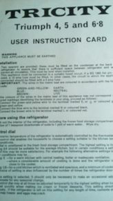 Vintage Tricity Triumph, User Instruction Card.