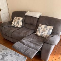 Grey Fabric 3-Seater Manual Recliner Sofa