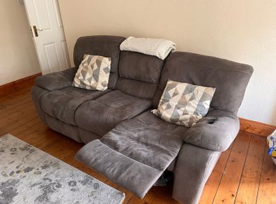 Grey Fabric 3-Seater Manual Recliner Sofa