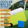 Cooler Box 50L With 2 Ice Packs, Advanced EPS Insulation Foam, Keeps Cold For Up To 48 Hours, Clip-Lock Secure Lid, Built-in Wheels and Handle - Lime Image 2