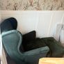 Green Velvet Wingback Armchair and Footstool - Strandmon Image 2