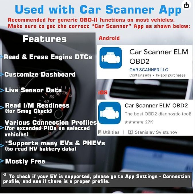 Veepeak OBDCheck BLE+ OBD II Bluetooth Wireless Car Diagnostic Scanner Engine Code Reader for iOS and Android