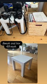 Small white bench and wooden box