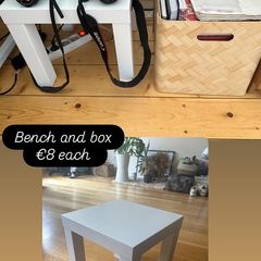 Small white bench and wooden box