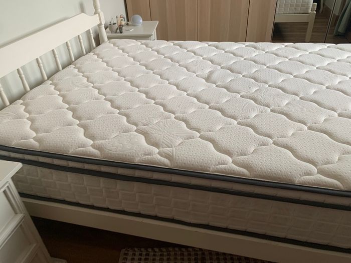 Painted double bed frame and mattress