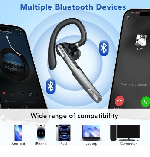 Bluetooth Headset V5.3, 100H Talk Handsfree Earpiece Wireless Headset with ENC Noise Canceling Microphone, LED Display, IP7 waterproof, in-Ear headphone for Business/Office/Driving