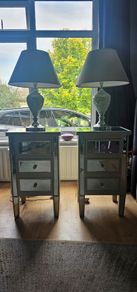 Small Mirror-Effect Bedside Lockers with Matching Crushed Diamond Lamps