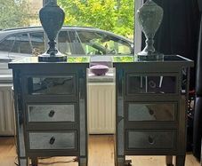 Small Mirror-Effect Bedside Lockers with Matching Crushed Diamond Lamps