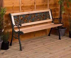NEW SALE |  Garden Bench, Rose Style Design 3 Seater Outdoor Furniture Seating Wooden Slats Cast Iron Legs Park Patio Seat