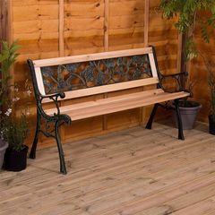 NEW SALE |  Garden Bench, Rose Style Design 3 Seater Outdoor Furniture Seating Wooden Slats Cast Iron Legs Park Patio Seat