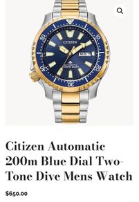 Citizen Automatic 200m Blue Dial Two-Tone Dive Mens Watch