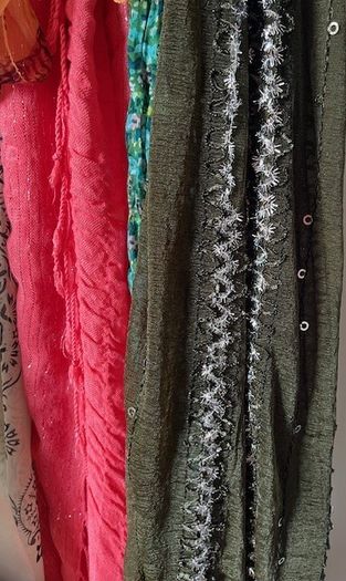 Hanger Organiser multi use - Scarf, Belt, Jewellery- Soft Green Brand New With 6 Scarves / shawls In Mint Condition.  (6)
