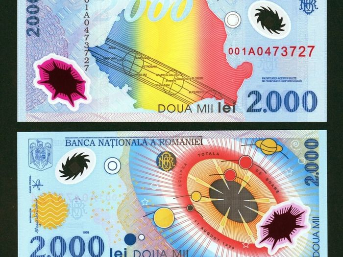 ROMANIA 2000 Lei 1999 P-111  UNC 001A  First Prefix Polymer
