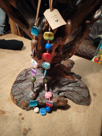 handmade  bohemian style chunky bead necklace .