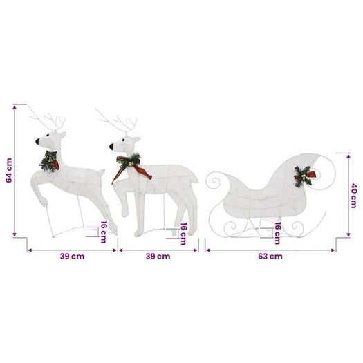 Reindeer & Sleigh Christmas Decoration 60 LEDs Outdoor White