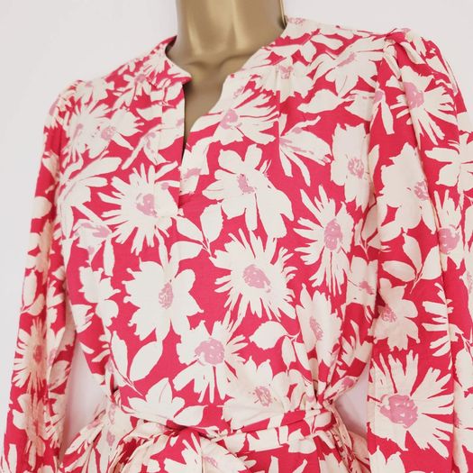Wallis Floral Print Crepe Pink Red White Midi Tea Dress
