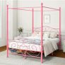 Double Canopy Bed Frame with Vintage Headboard & Footboard, Pink 135x190cm Double Canopy Bed Frame, 4ft6 Heavy Duty Metal Bed, Heart Scroll Headboard & Footboard, Steel Slats for Bedrooms Image 5