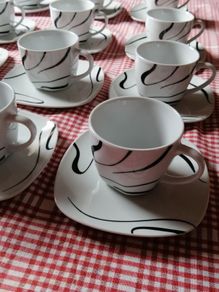 Black and White Cups (12) and Saucers (12)
