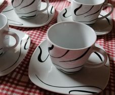 Black and White Cups (12) and Saucers (12)