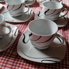 Black and White Cups (12) and Saucers (12)
