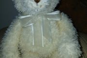 White hamleys teddy bear baby gift.  Soft white teddy with white bow.