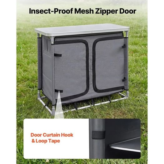 Camping Storage Cabinet, Outdoor Portable Aluminum Lightweight Table, Quick Set-up Compact Kitchen Cook Station, with 6 Shelves and Carry Bag, for Picnic, BBQ, Party, Camping, RV Traveling