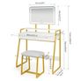 Makeup Table with Mirror and Stool, Vanity Dressing Table Set with 3 Color Adjustable Brightness LED Lights, 2 Large Storage Drawers and Metal Frame for Bedroom, White and Gold Image 2