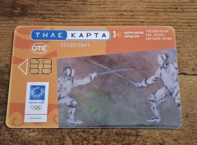 Greece Phonecard "Olympics 2004 - Fencing", used, 5/2004, 3 Euro - free standard postage