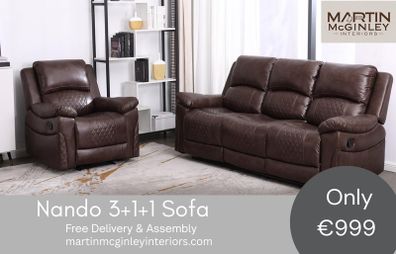 New Nando Full Recliner Sofa 3+1+1 Brown