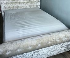 Grey crush velvet sleigh bed