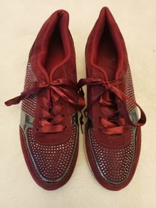 Brand New Burgundy Rhinestone Wedge Trainers - UK 7.5
