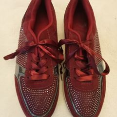 Brand New Burgundy Rhinestone Wedge Trainers - UK 7.5