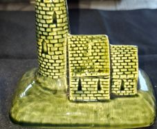 Vintage Green Glazed Ceramic of an Irish Round Tower and Church by Knock Pottery in Ireland and a Vintage Angel, Postage Available or Collection