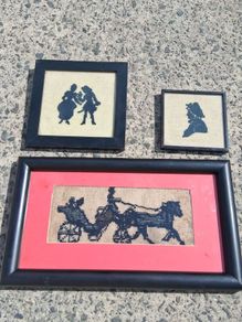 3 X Victorian Embroidered Silhouettes on Linen