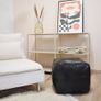 Good Square Leather Pouffe - Handmade - Delivered stuffed - Ottoman footstool, floor cushion (Black) Image 5